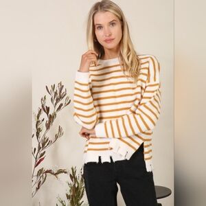 Striped White and Mustard Sweater